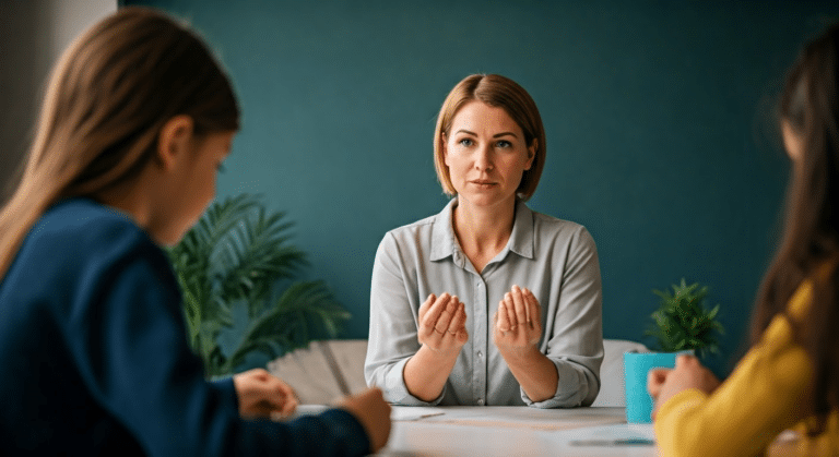 Children learning yoga poses as part of mindfulness activities in a classroom