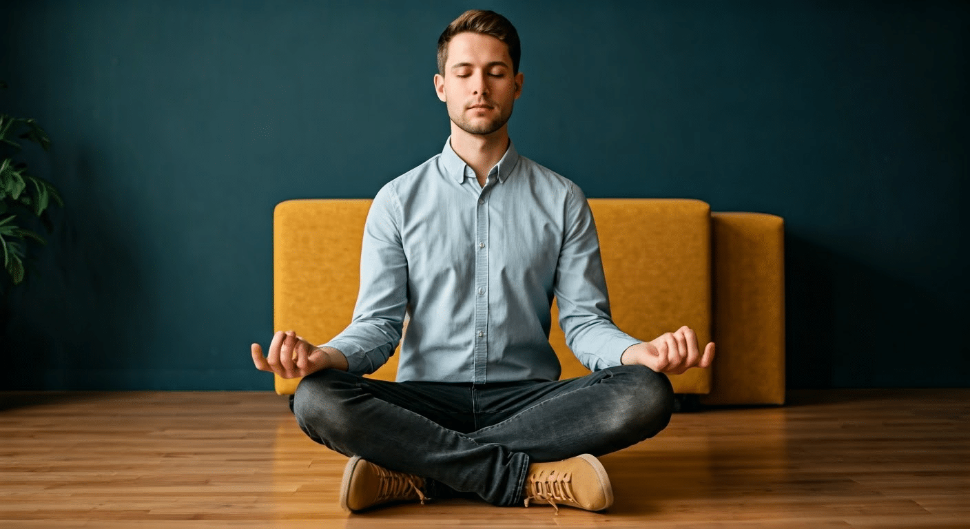 Close-up of a meditation journal with beginner's notes, captured in soft morning light