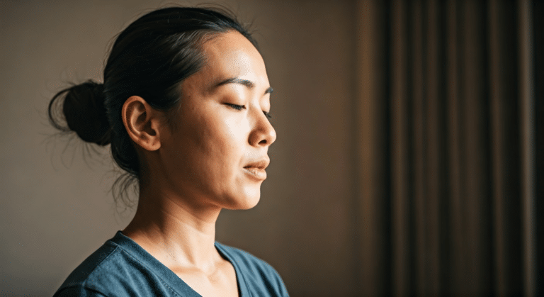A person engaging in mindful breathing as part of DBT mindfulness exercises