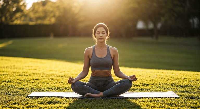 how to do meditation - woman practicing mindfulness on a yoga mat in a serene garden