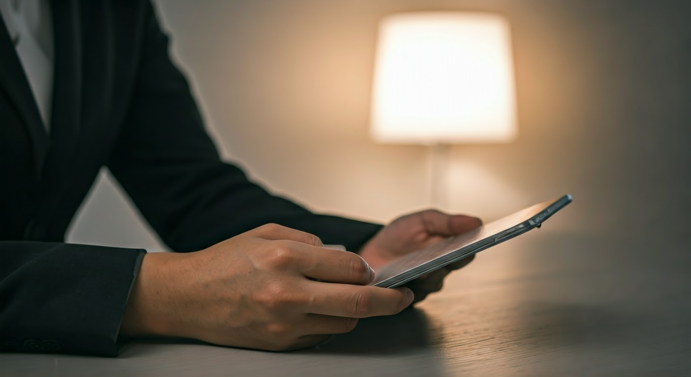 Person using translation app in office setting